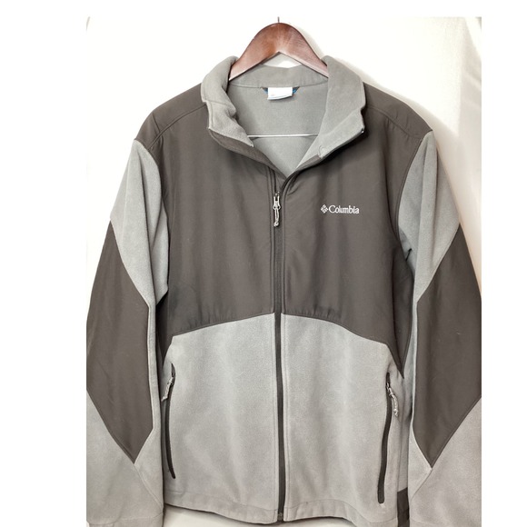 Columbia Mens Fleece Jacket‎ Full Zip Gray Brown Outdoor Warm Activewear - Picture 4 of 13